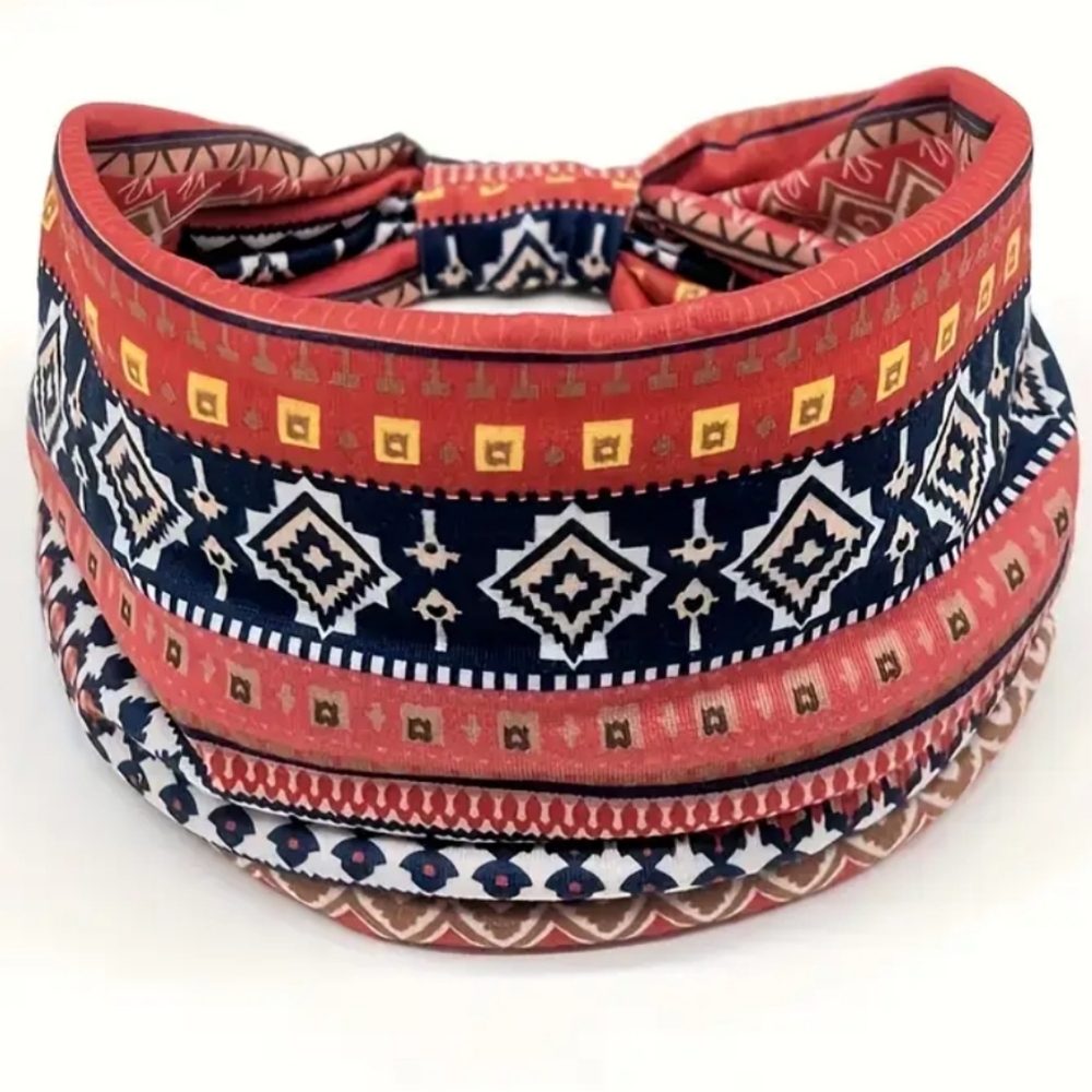 🆕️LAST SET❣️ BOHO RETRO AZTEC TRENDY MULTICOLOR HEADBANDS~ SET OF 4 Y2K TRENDY - Picture 5 of 12